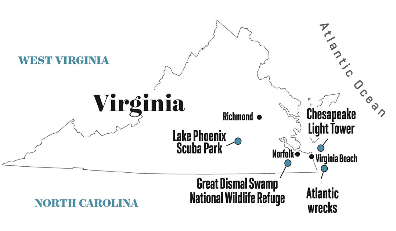 Map of Virginia dive sites