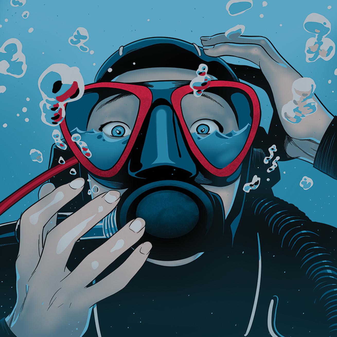 Diver with flooded mask illustration