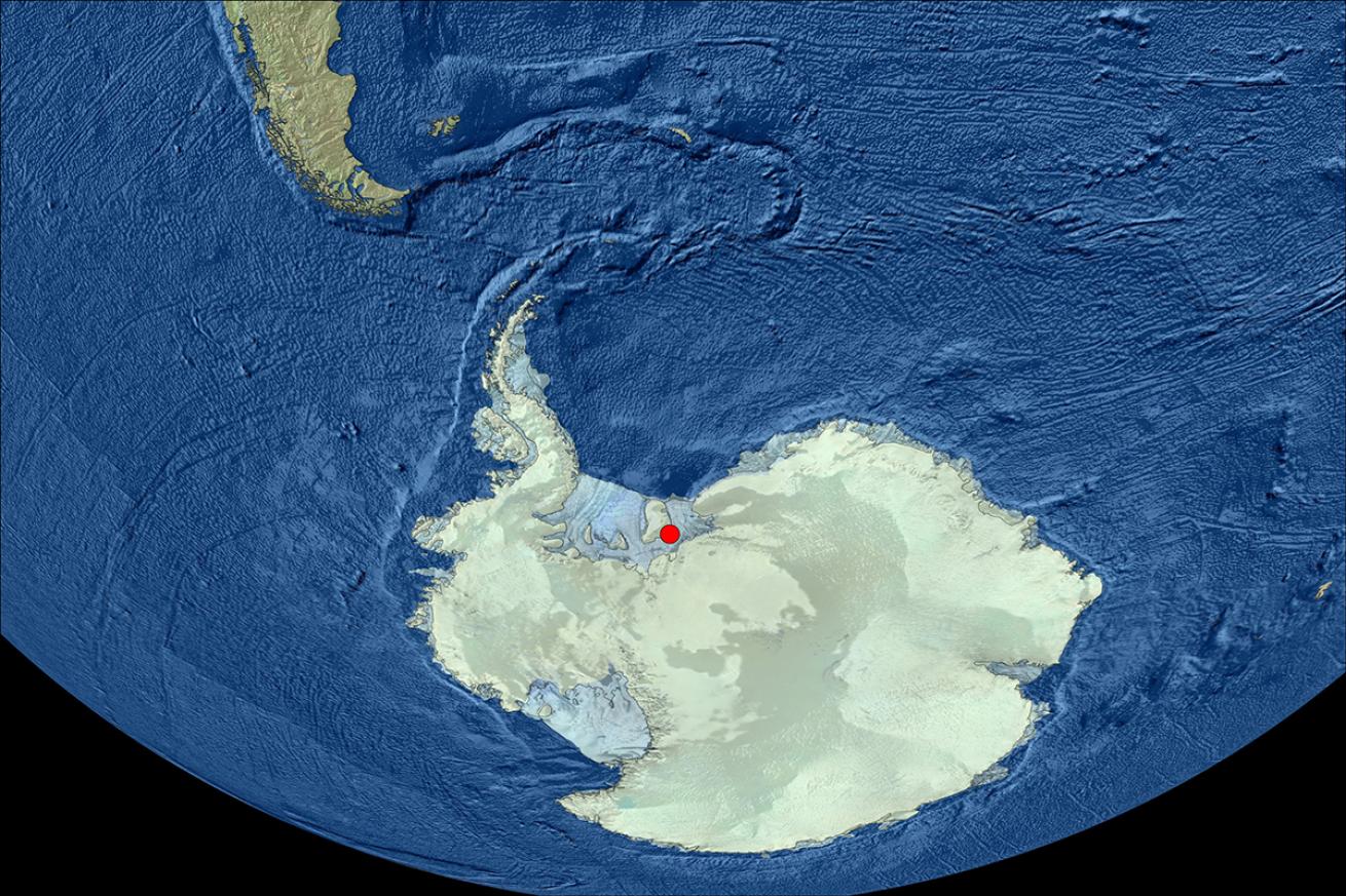 A map of the discovery location in the Antarctic Weddell Sea.