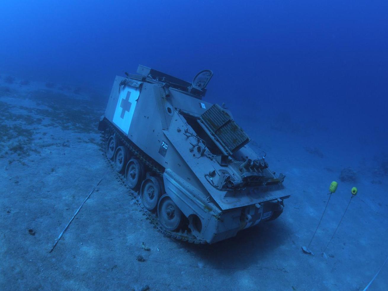 Purpose-sunk tank in the Underwater Military Museum