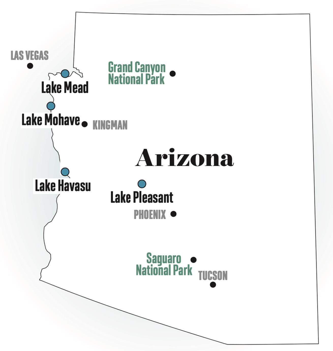 Map of dive sites in Arizona