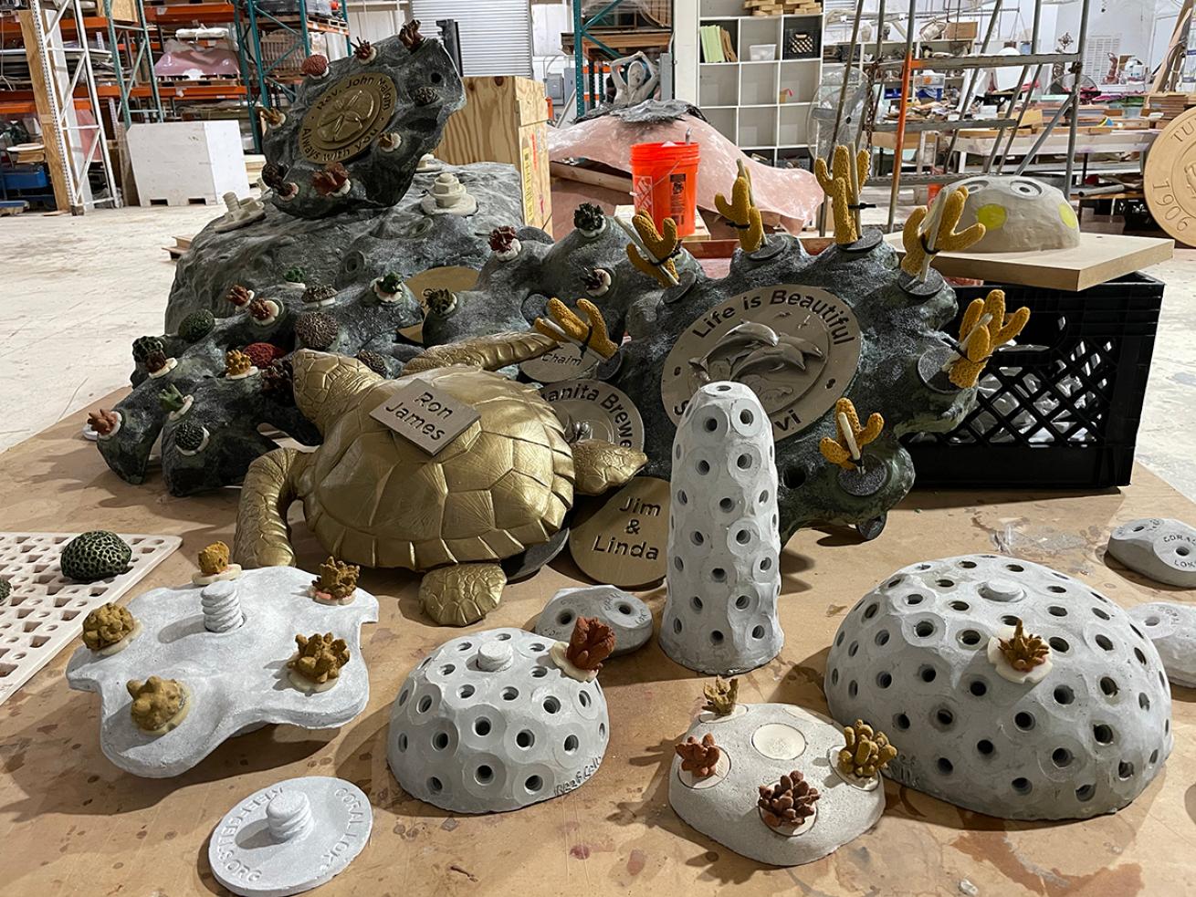 Pile of reef restoration sculptures