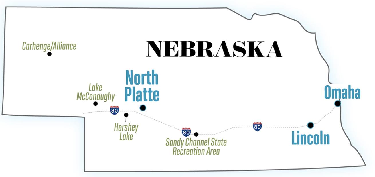 Map of dive sites in Nebraska