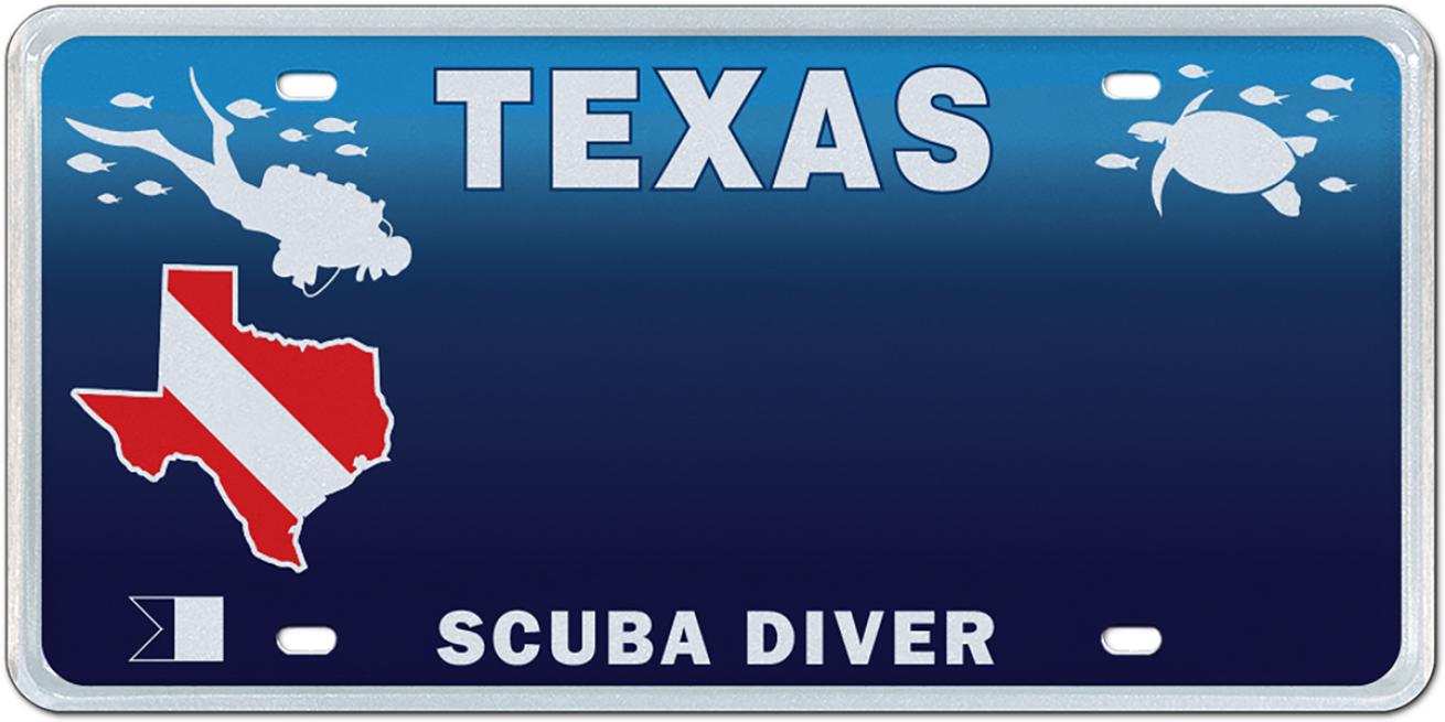 Texas license plate reading Scuba Diver