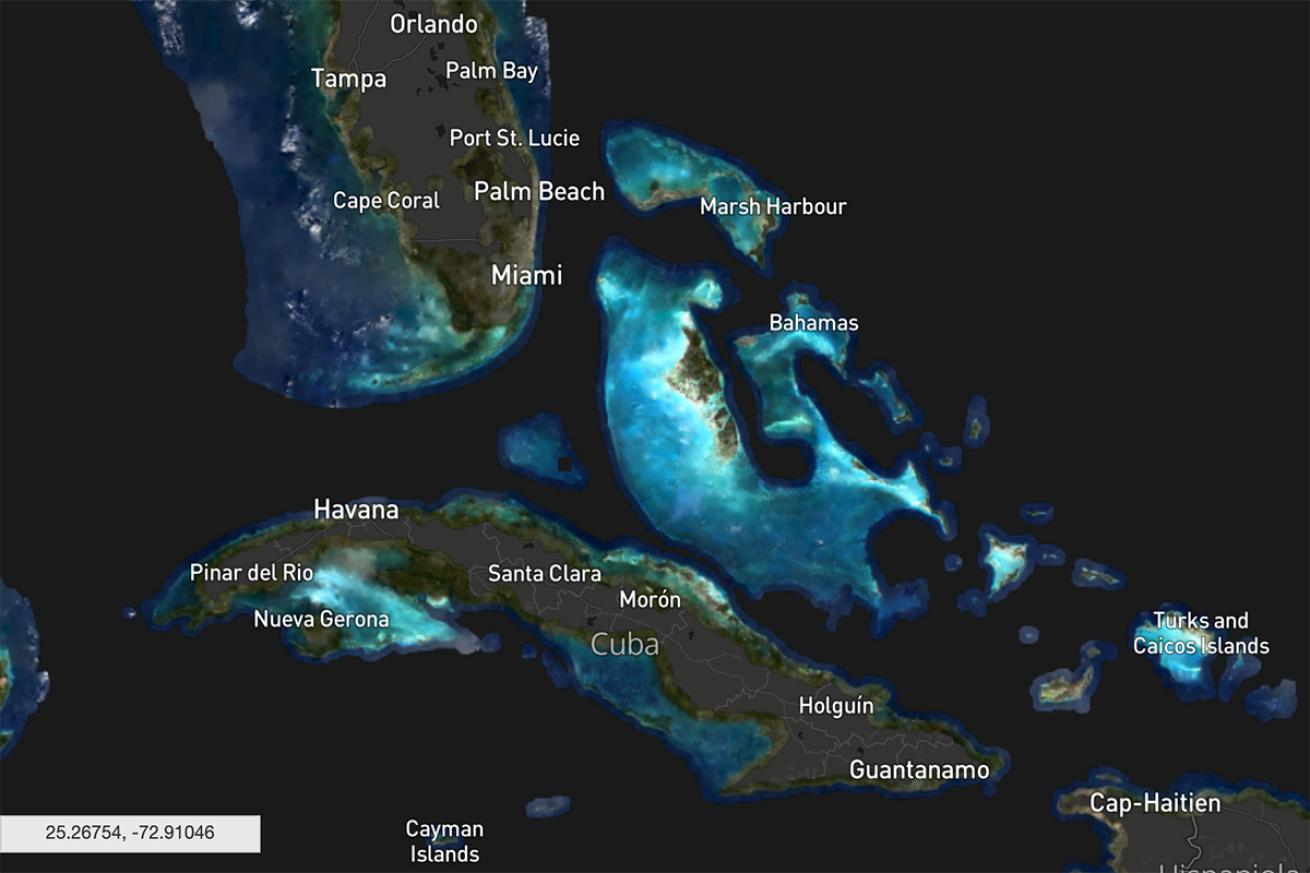 Florida Cuba Bahamas nearshore reefs map