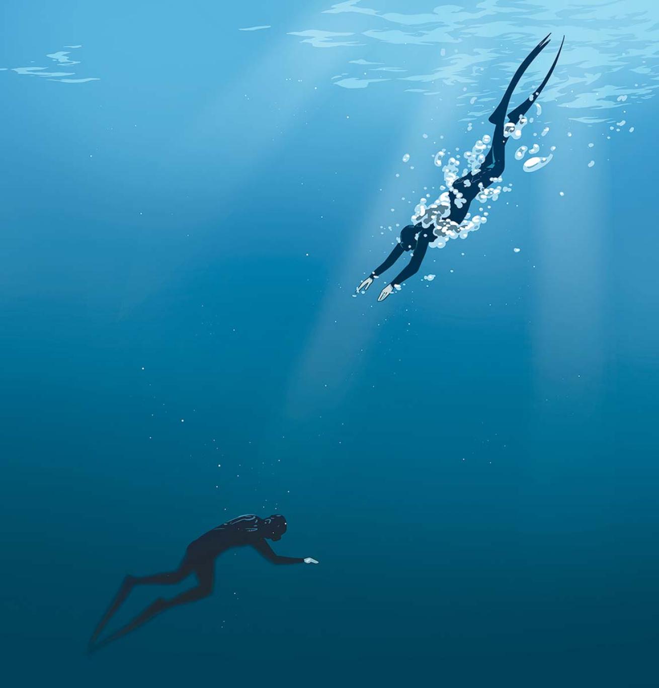 Freediver helping blacked out freediver illustration