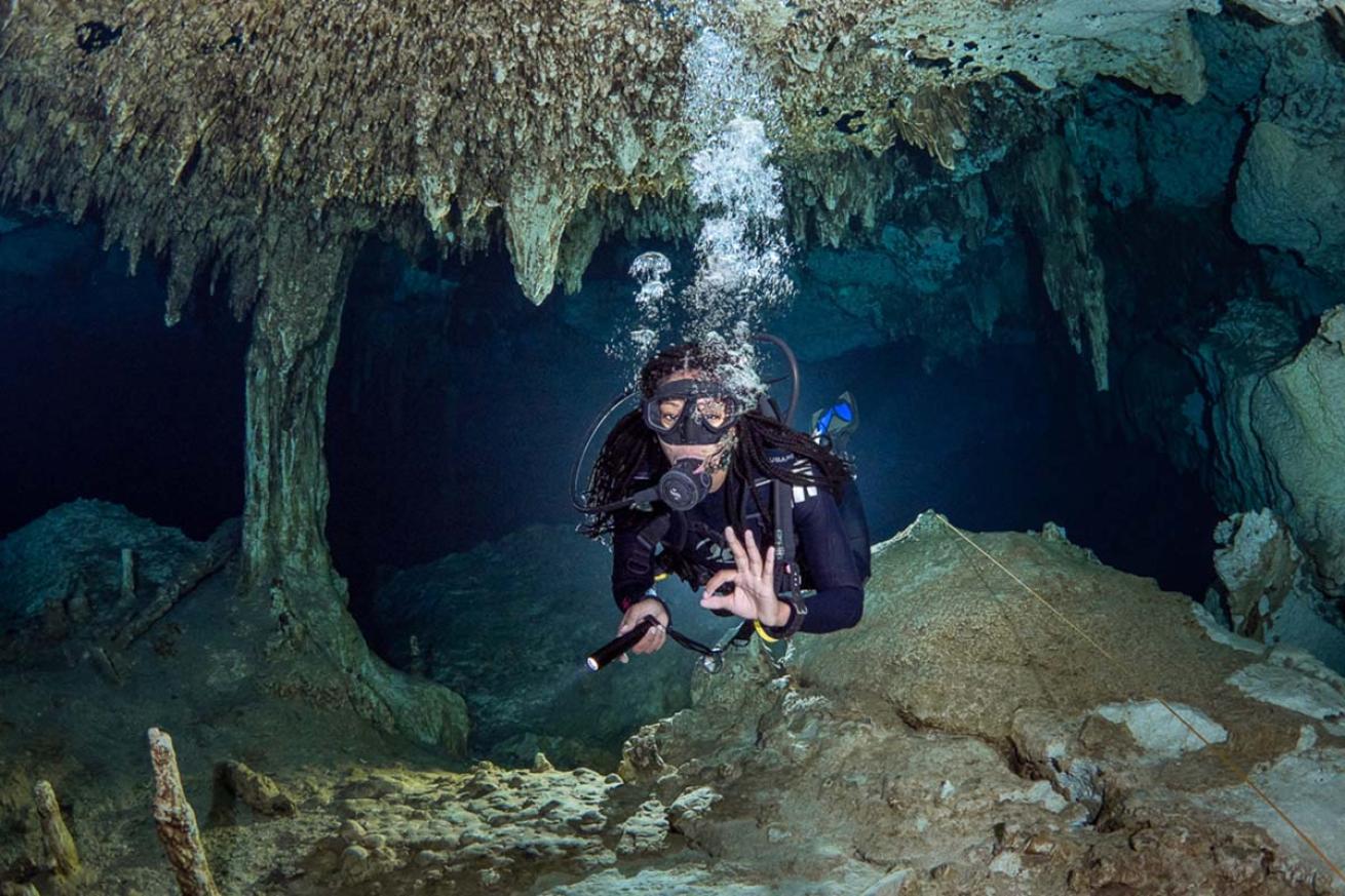 Diver in cenote