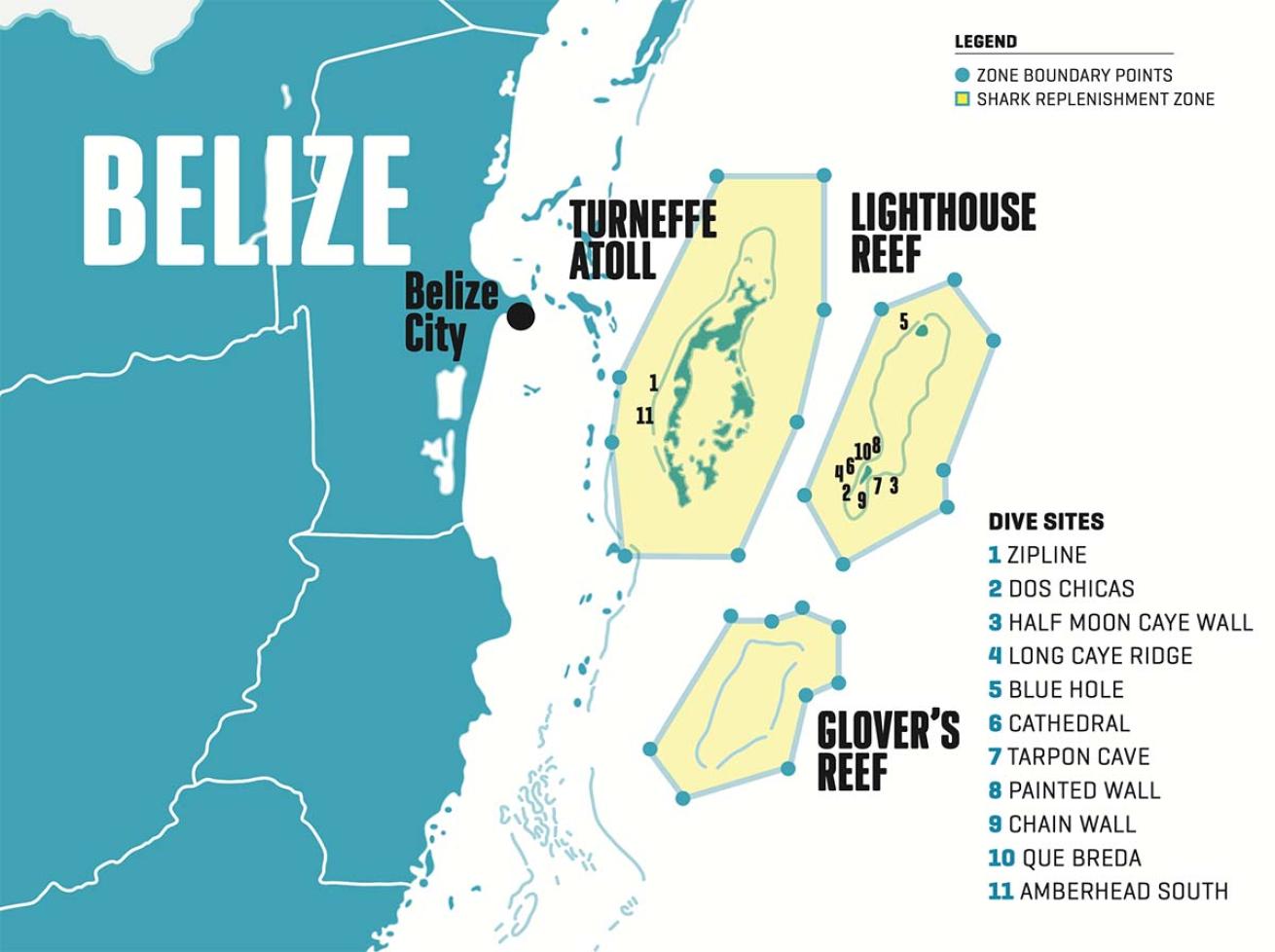 Belize dive and shark sanctuary map