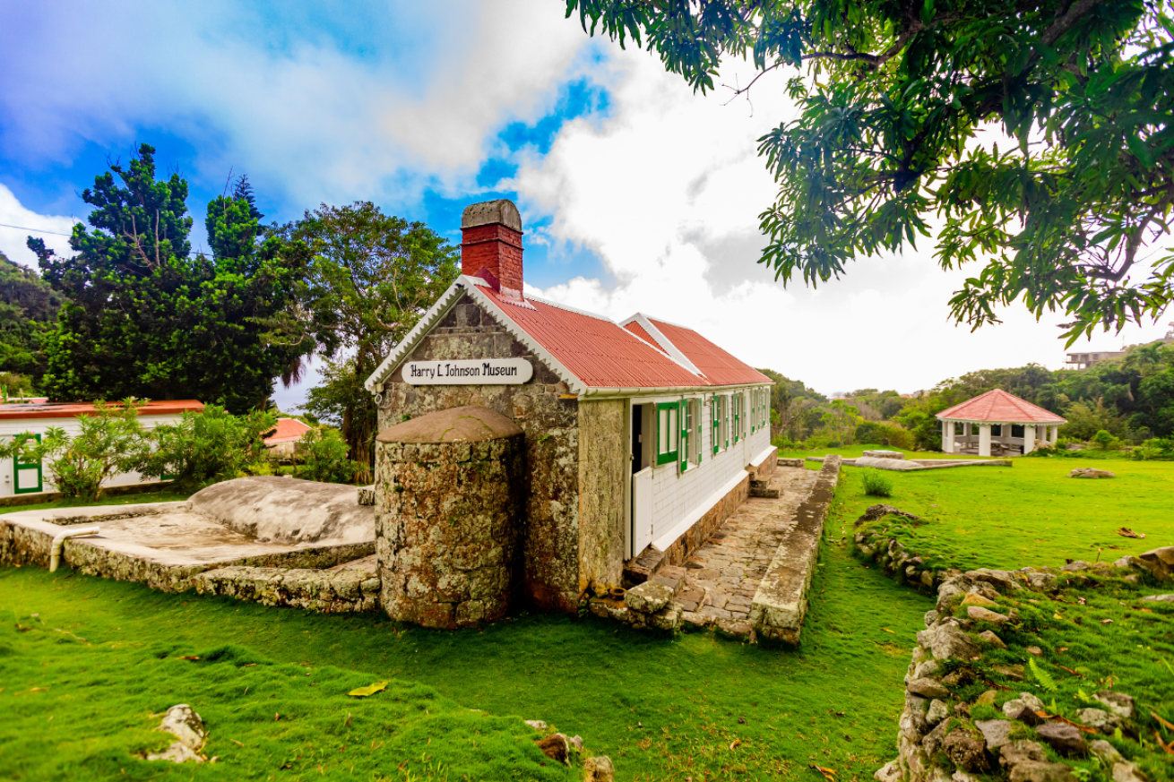 A small building with a red roof.