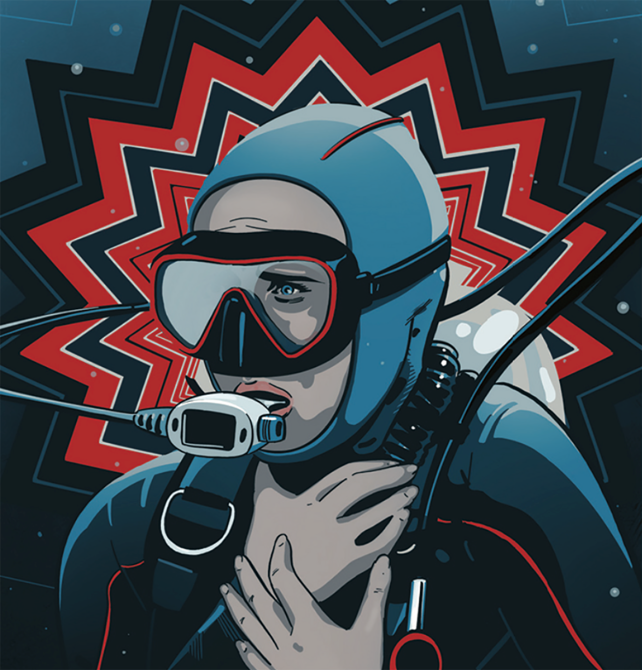 Diver holding throat illustration