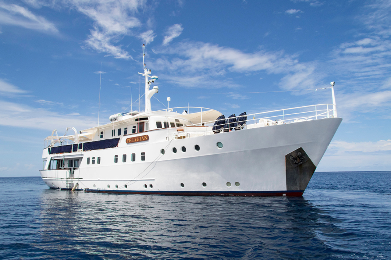 A large white ship in the water