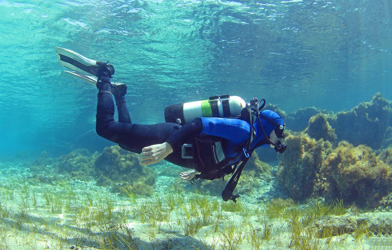 Shallow scuba diver