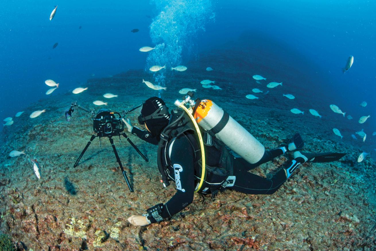 Erick Higuera Filming with Tripod Underwater
