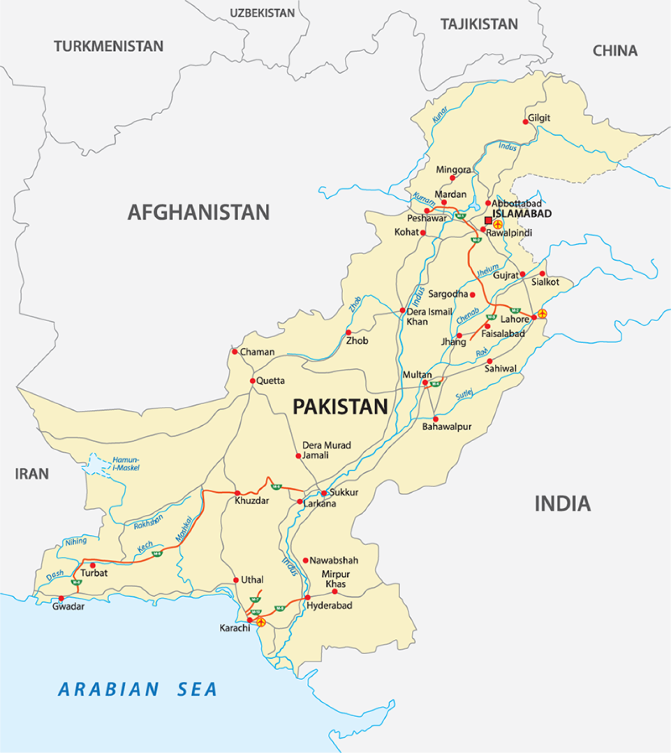 A map of Pakistan.