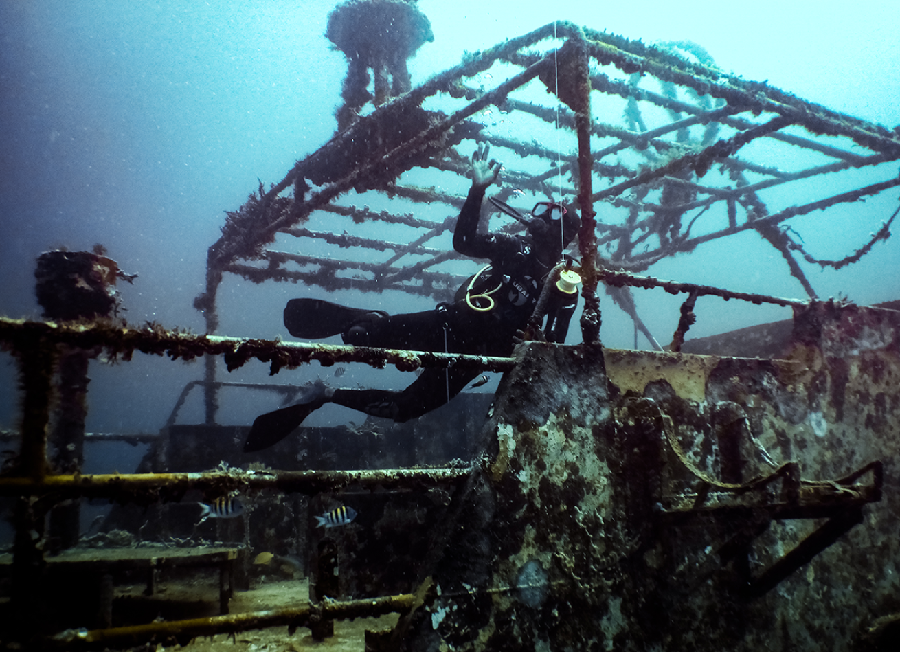 Diver at a shipwreck.