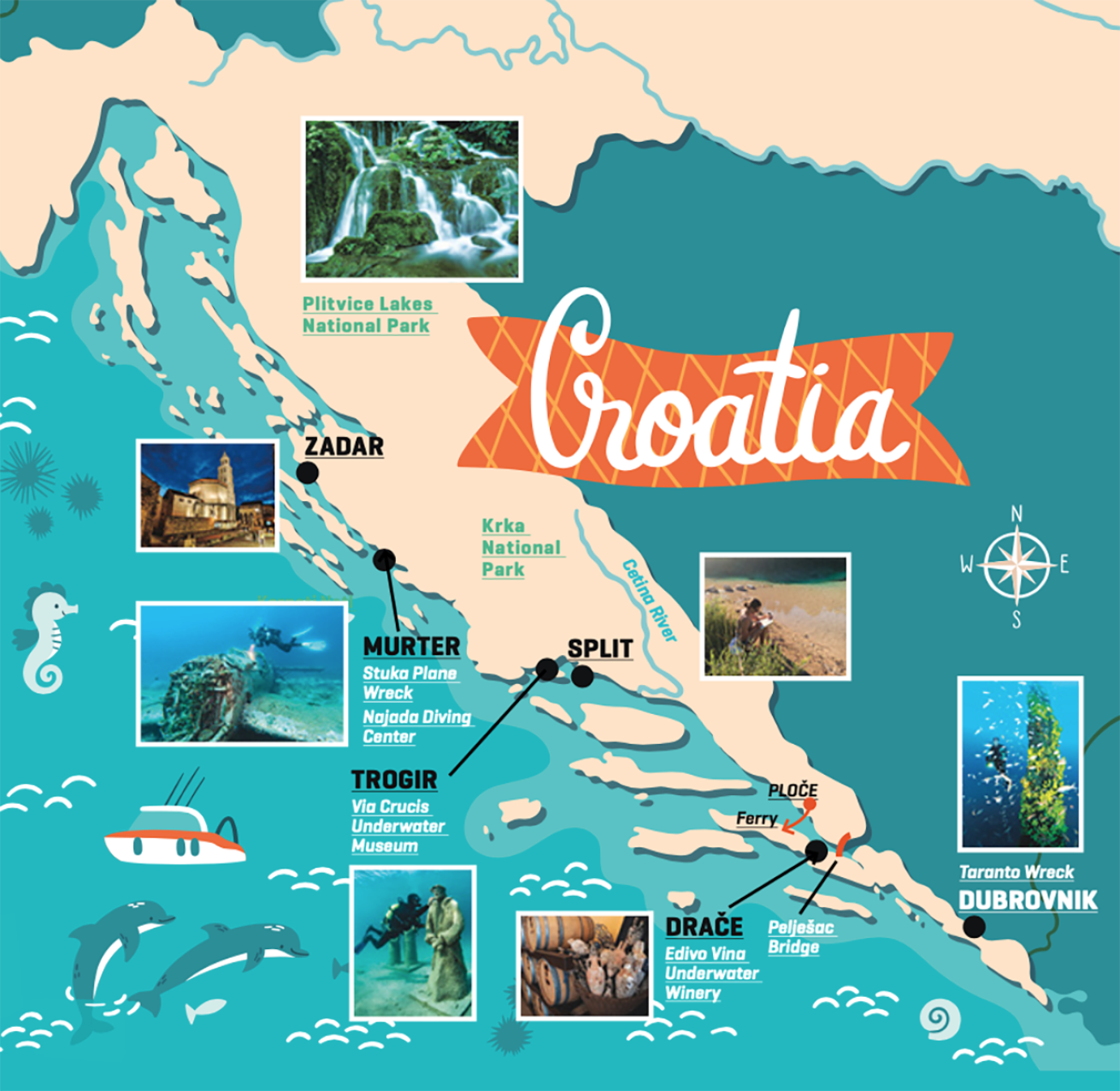 Croatia dive trip map