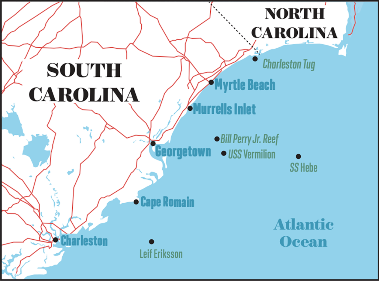 Map of South Carolina diving