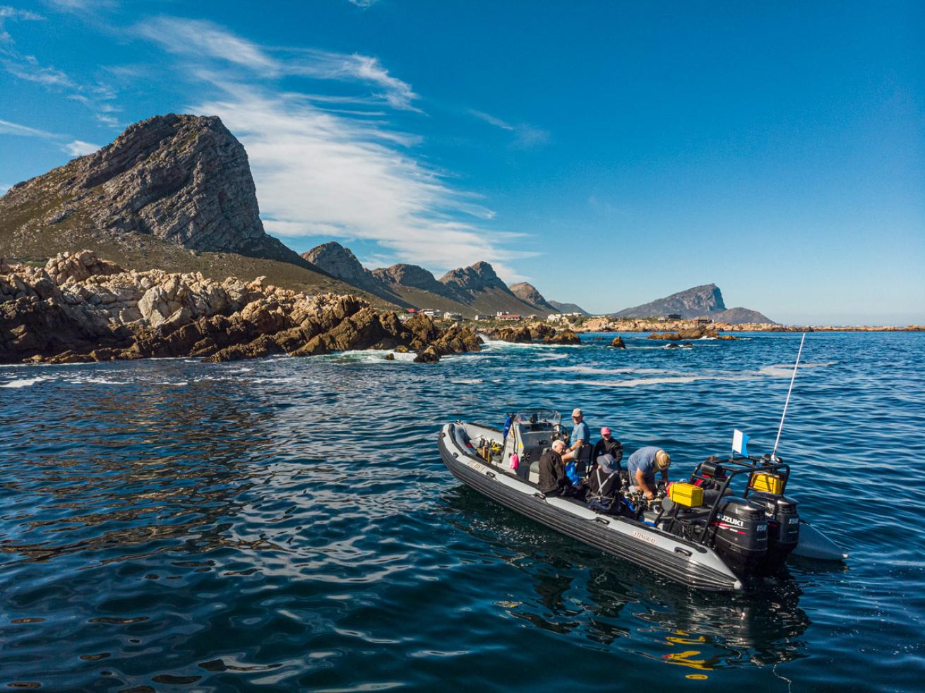 A group prepares to dive on the east side of False Bay.