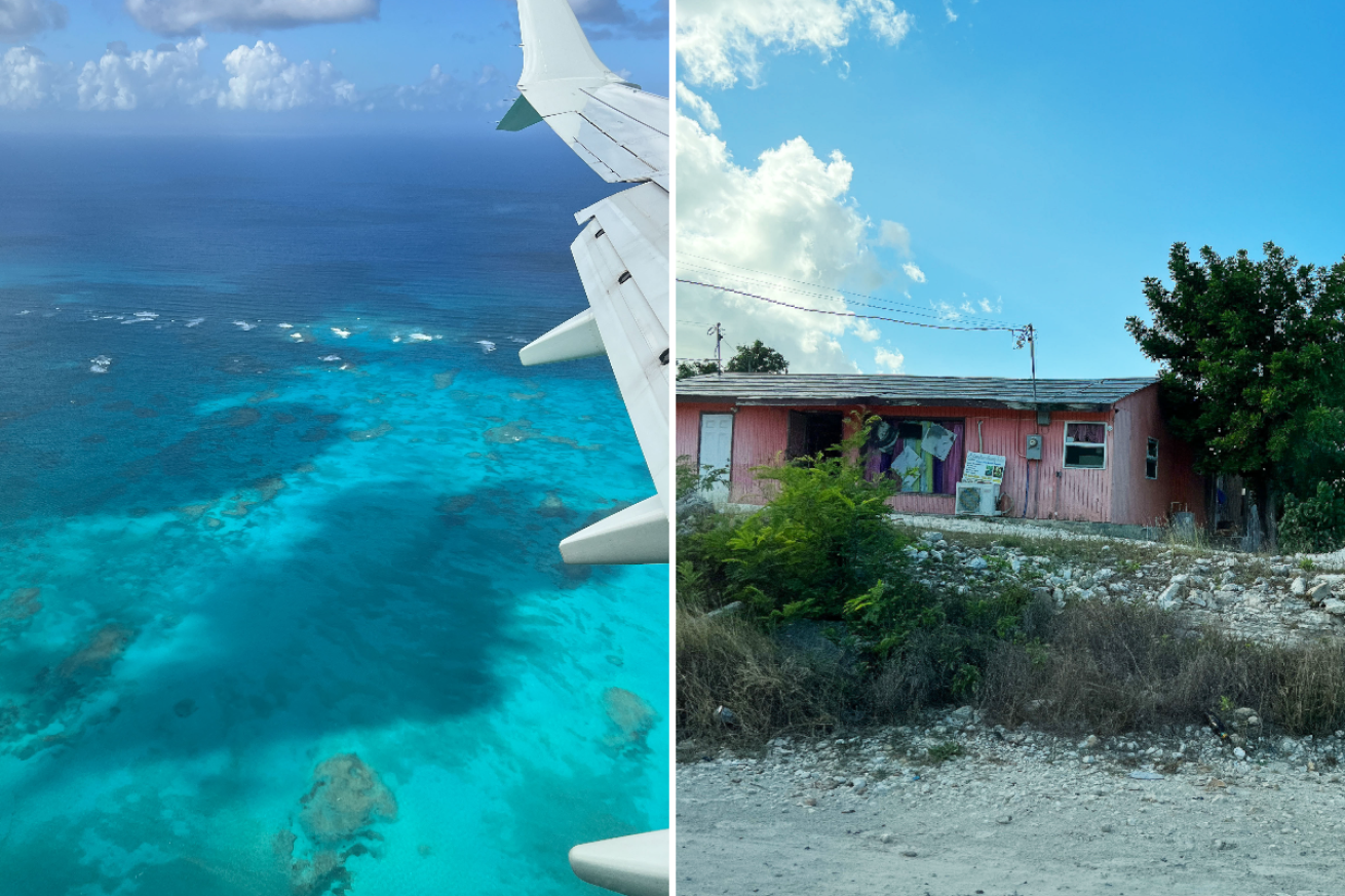 Turks and Caicos from the air and a typical house in Blue Hills