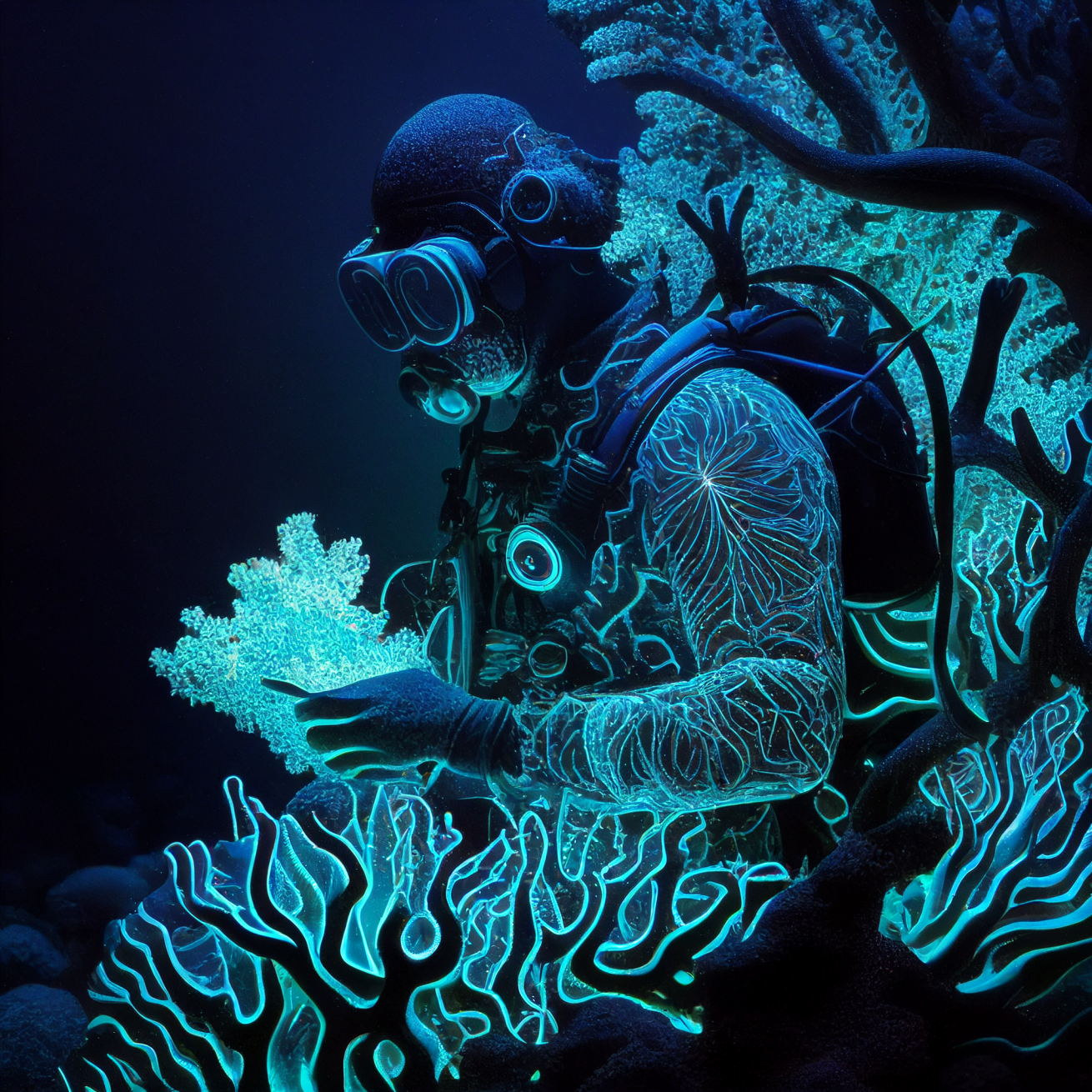 Scuba diver wearing glowsuit