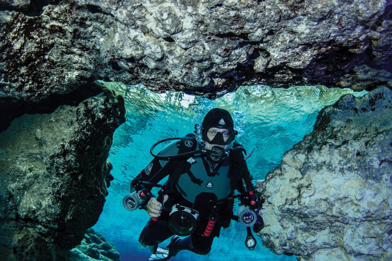 Entering the Ballroom at Ginnie Cavern,  Florida.