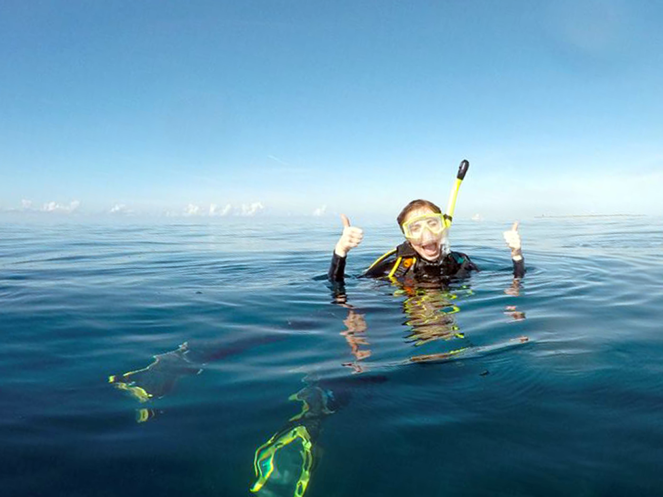 The author’s first open water dive photo after getting certified in the Bahamas.