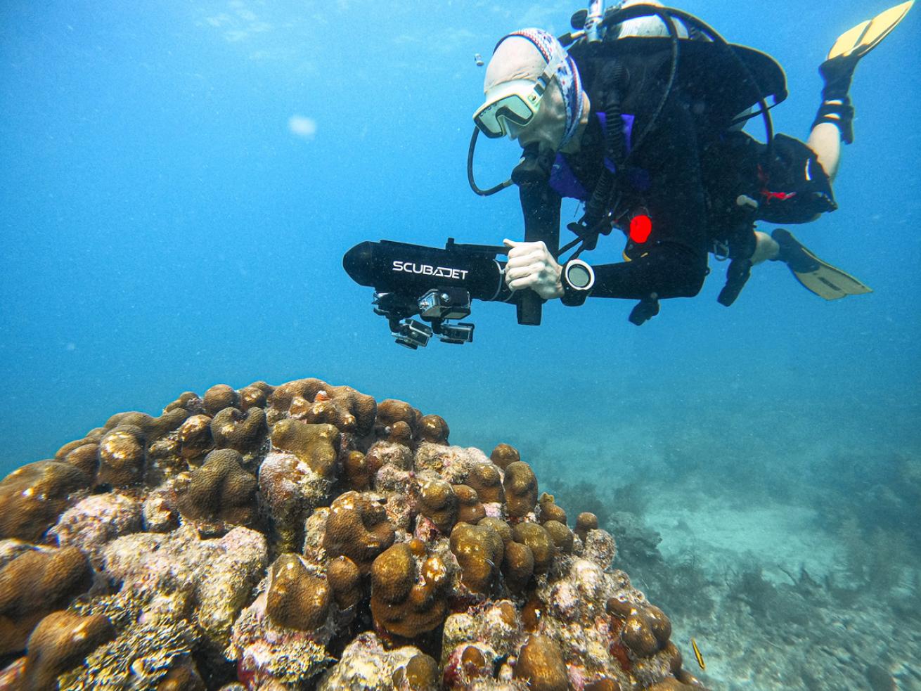 To make a 3D model, Peter McDougall captures footage of a reef.