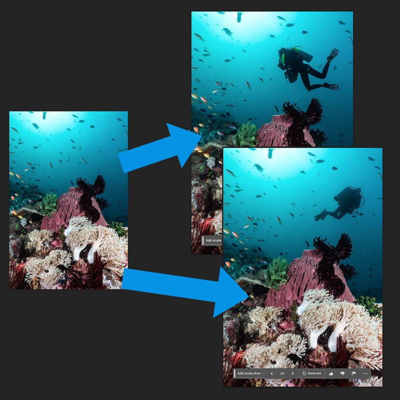 Example of how to use Adobe Generative Fill for underwater photography