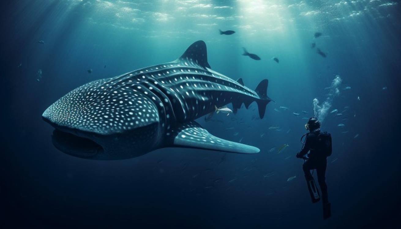 AI-generated image of a whale shark and diver