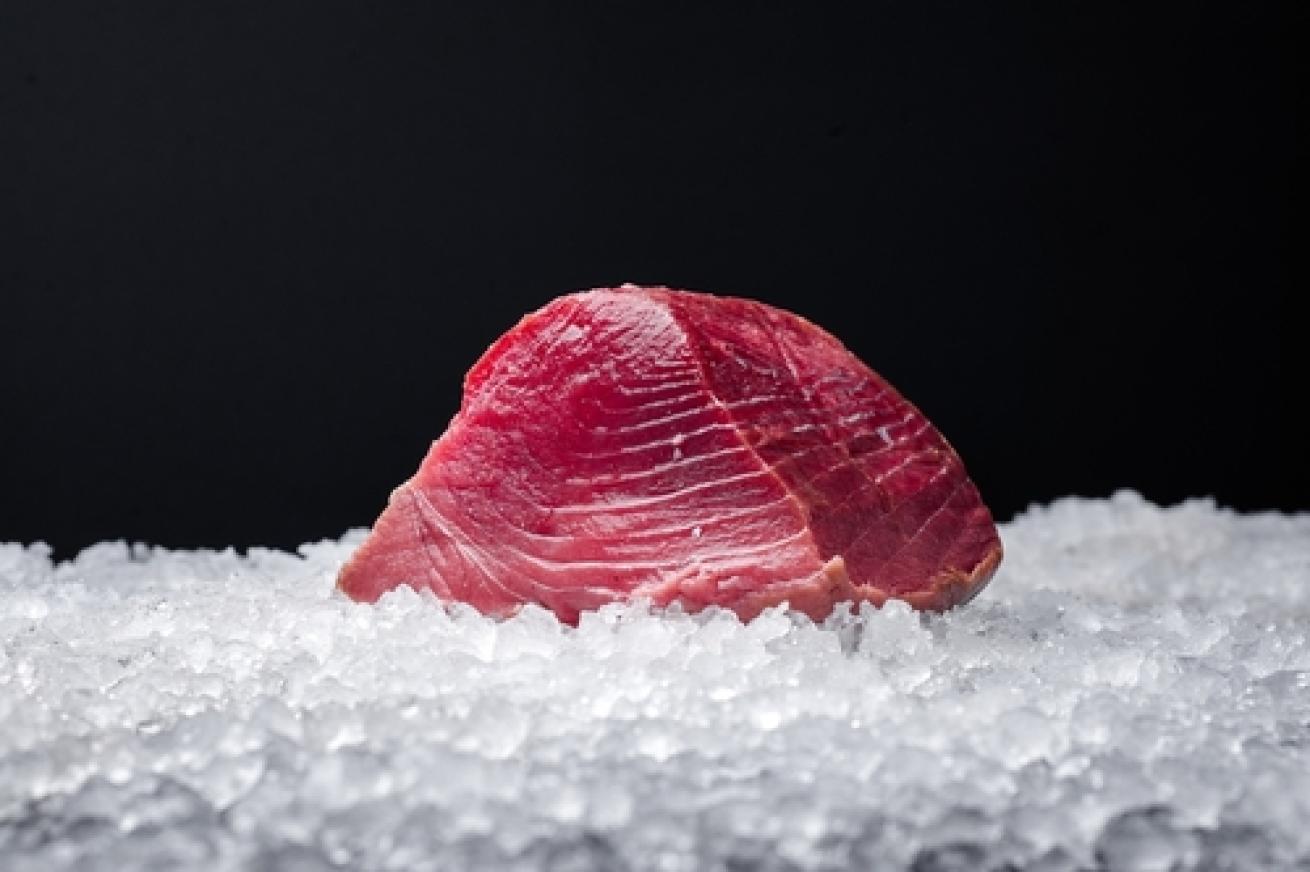 a tuna steak on ice