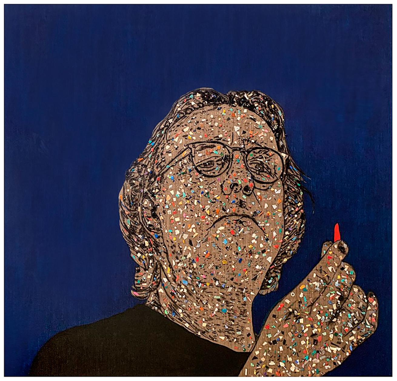 A selfportrait that incorporates found microplastics.