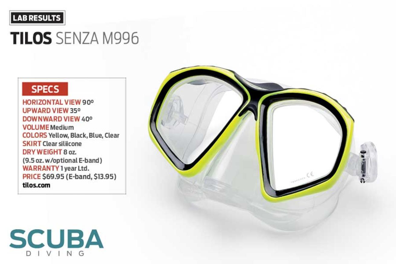 ## *Dual-lens mask*

With its stealthy black-matte finish, the Onyx may look all business but its soft skirt and near-custom fit reveal a comfortable, lightweight, low-volume mask with pretty good all-around field of view at depth. Able to provide a leak-free fit for a wide range of divers, the Onyx comes with effective push-button buckles and an ultra-narrow strap that incorporates a stretchy split headband. Testers rated it one of the most versatile masks of the group, well-suited for all underwater activities from scuba diving to free diving. In addition, its minimalist frame and foldability make it the perfect choice for a backup mask that fits neatly in many BC pockets. It’s a lot of mask at a pretty good price, which prompted testers to give it the Best Buy nod for this year’s go-round.