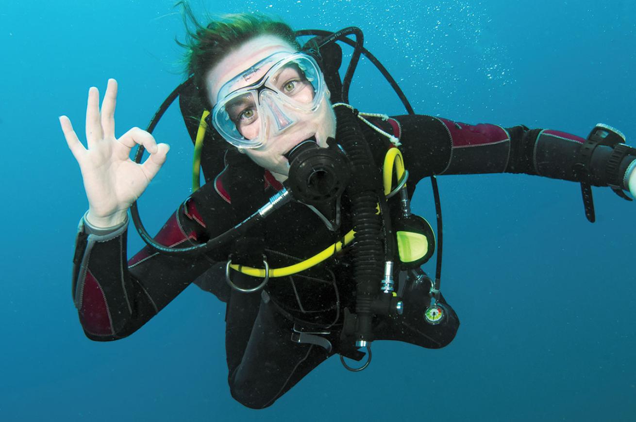 Happy Diver Under the Water