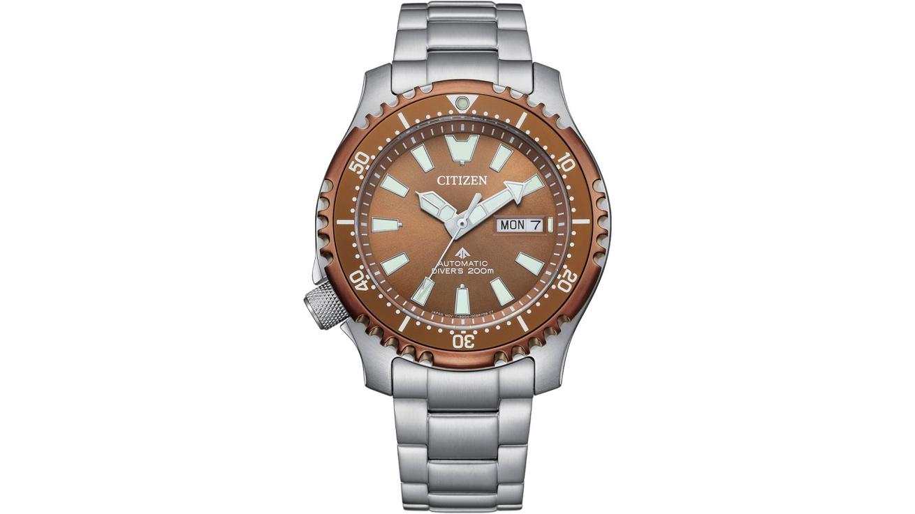 Includes an interchangeable stainless-steel bracelet and black rubber strap.