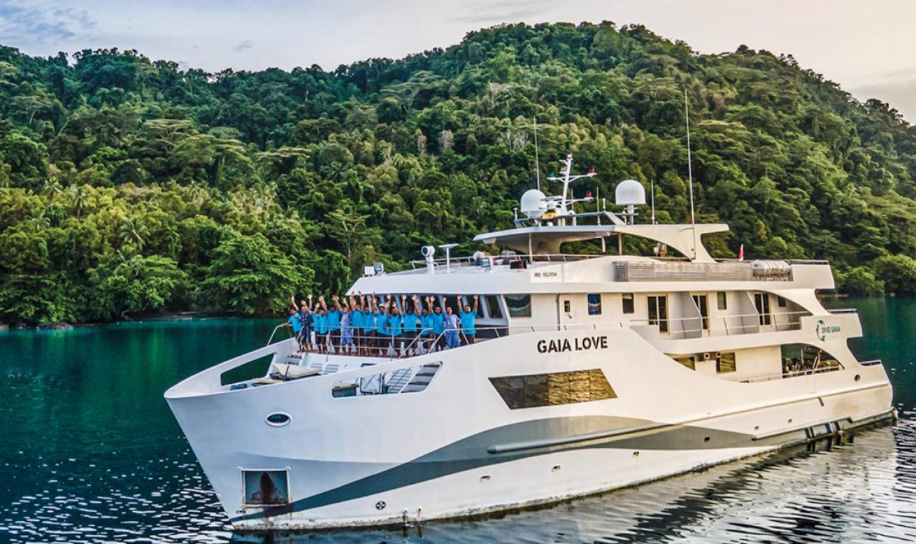 Gaia Love’s large crew stands by to meet guests’ needs.