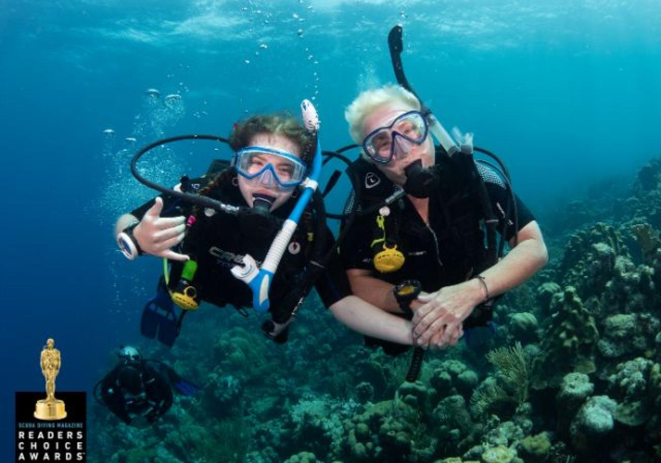 A couple of people scuba diving