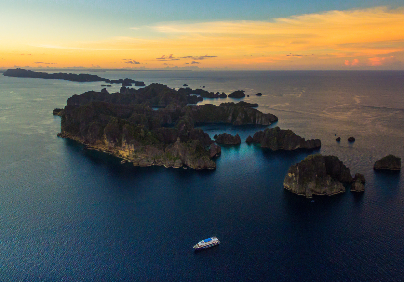 A group of islands in the water