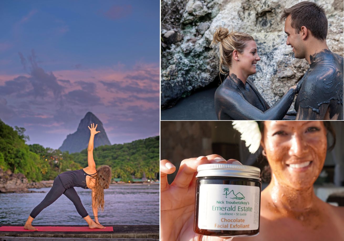 A collage of people doing yoga