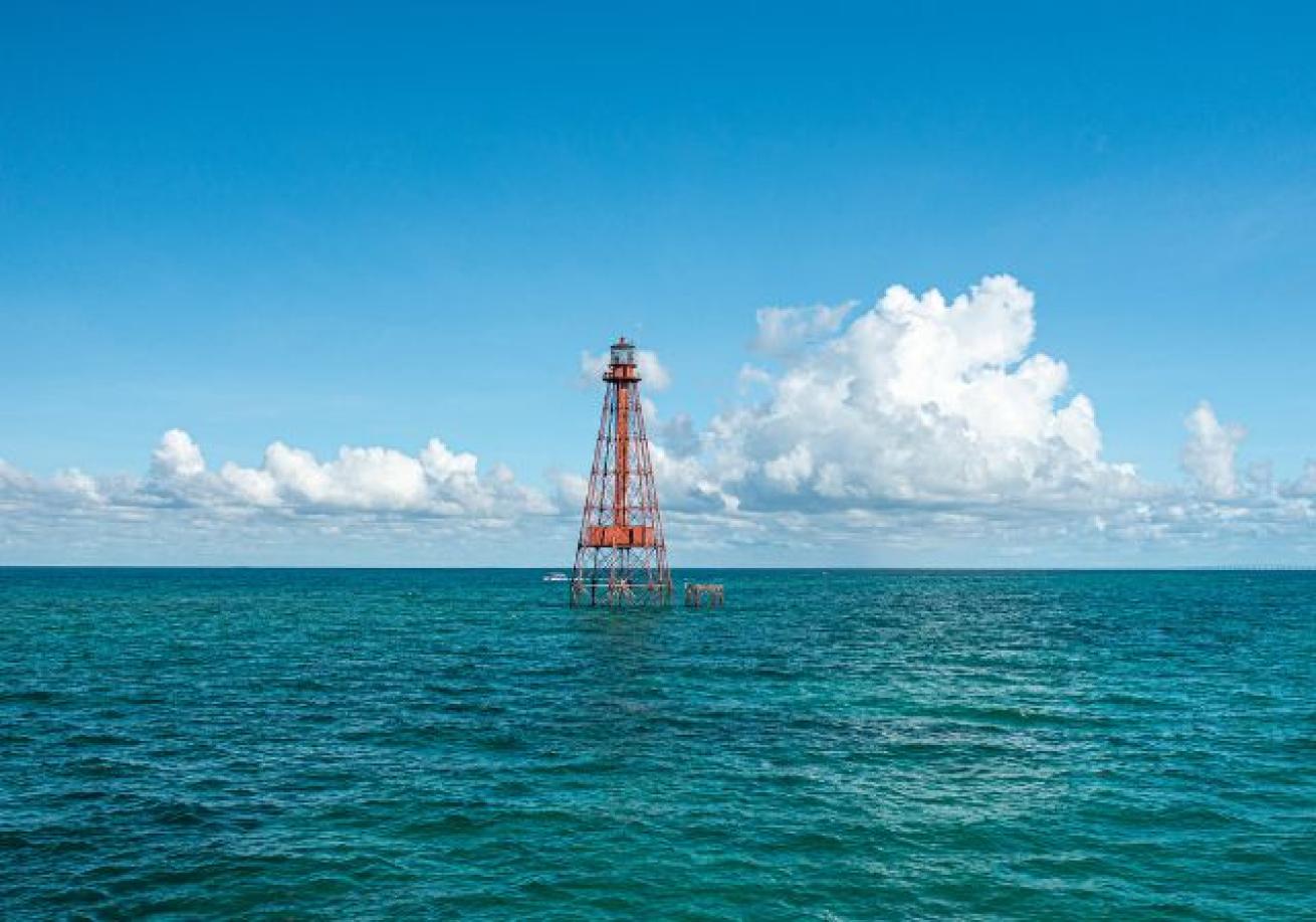 A lighthouse in the ocean