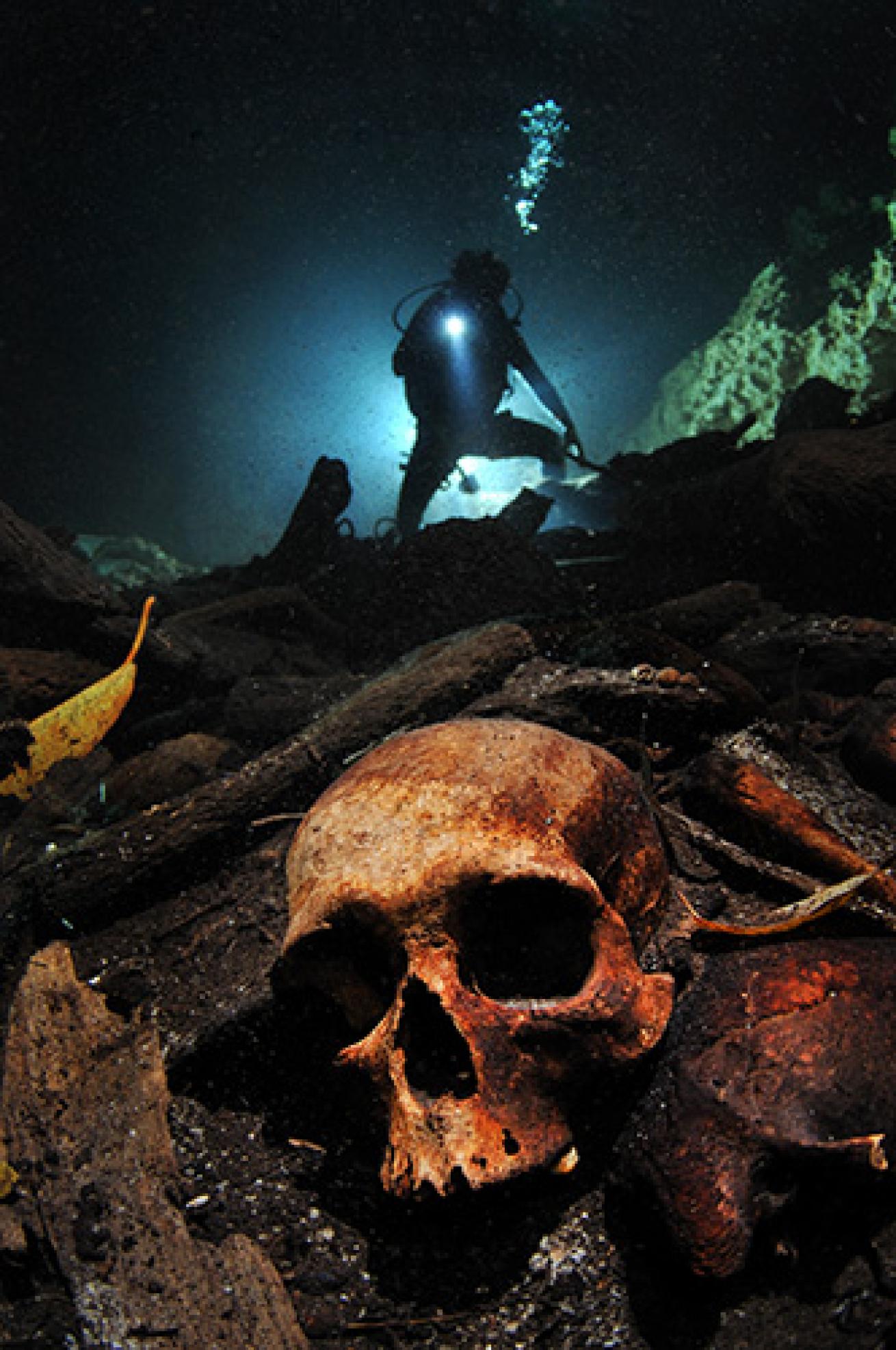Diver with Maya Remains