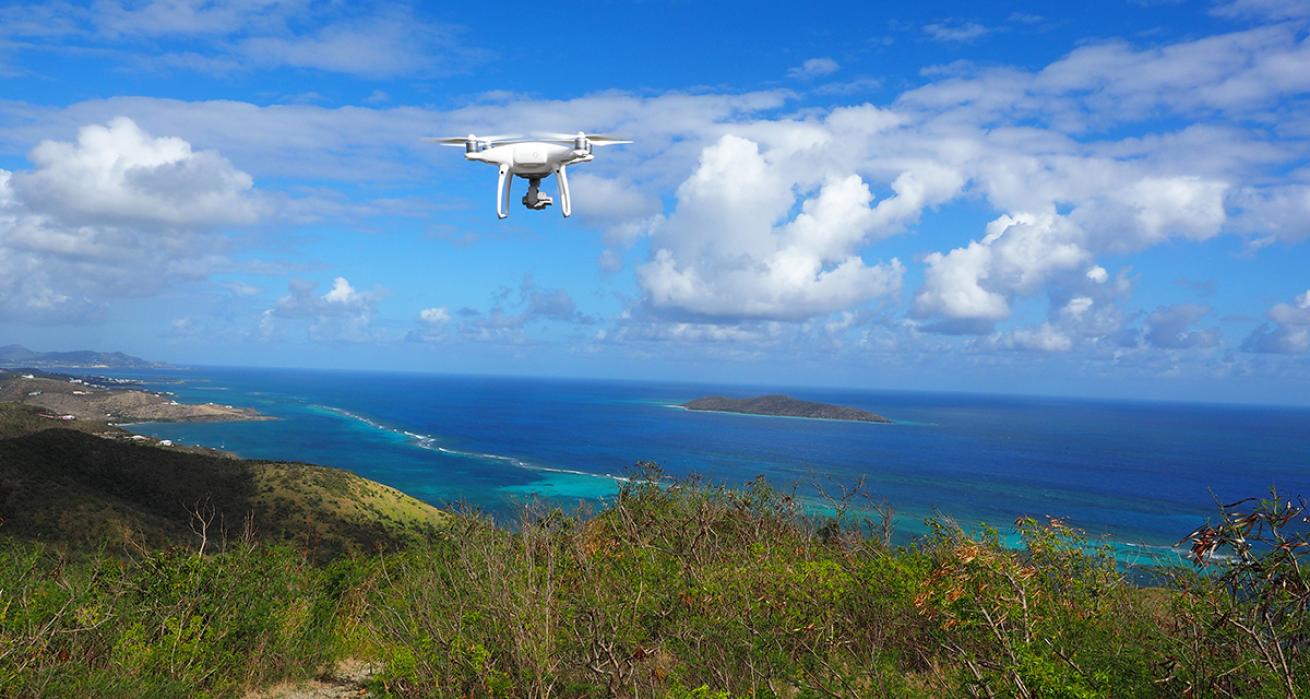Drone coastal lift off in USVI