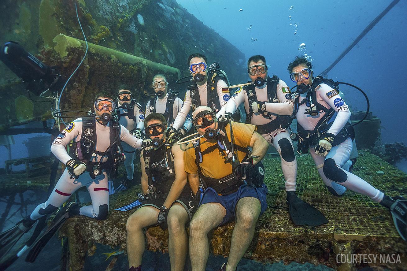 Kernagis and her fellow crew members at the underwater Aquarius Reef Base in Florida.