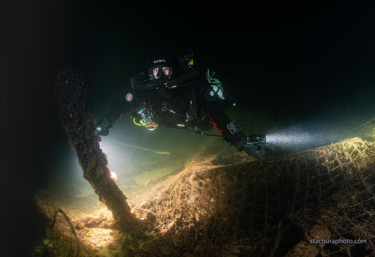 Diver exploring Karlsruhe wreck