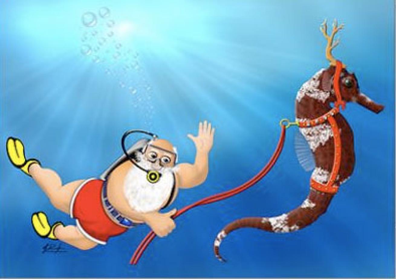 Scuba Santa Claus Christmas Cards