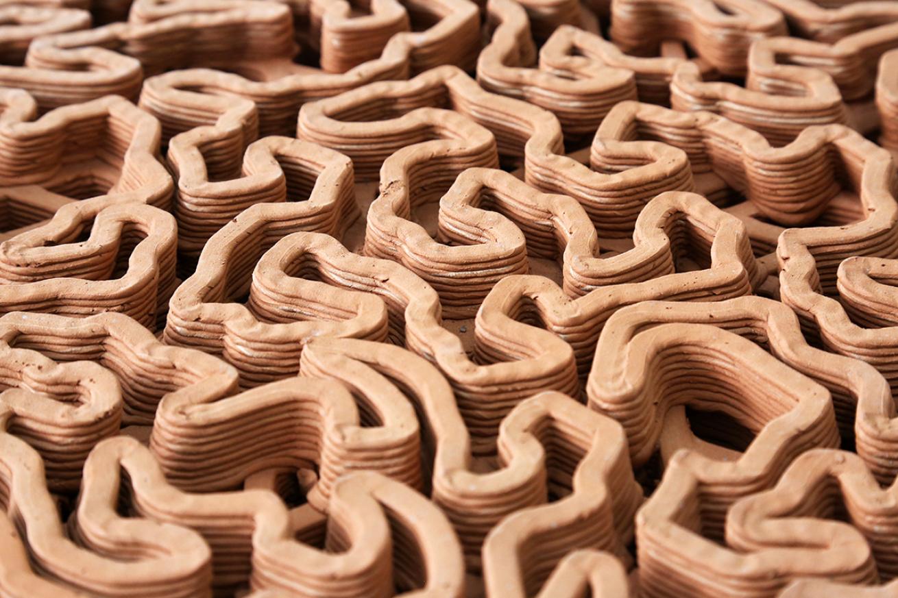 Close up of terracotta tile grooves.