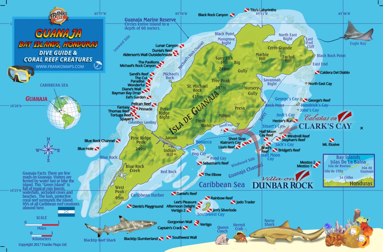 Guanaja Scuba Diving Map