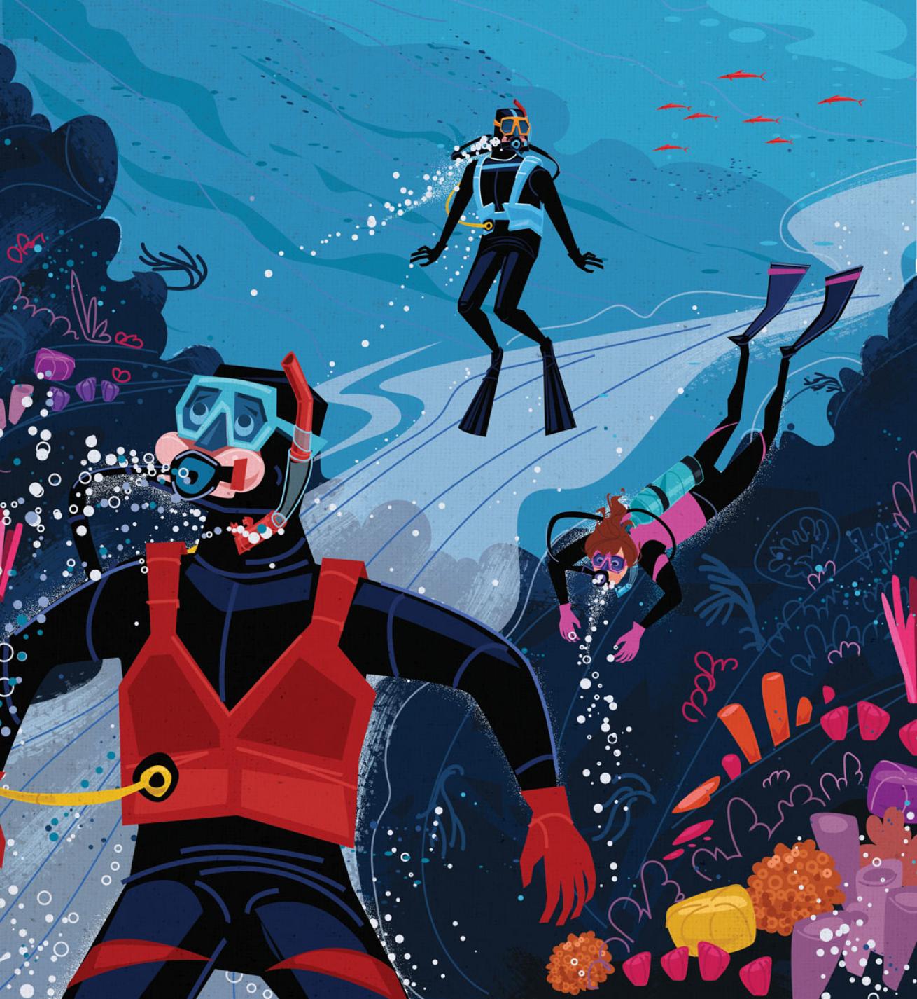 two divers caught in a current