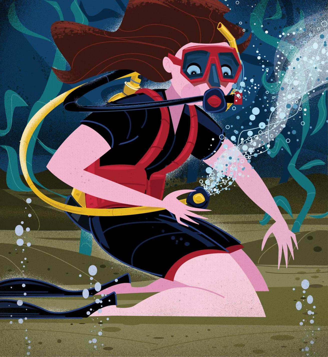 illo of free-flowing scuba reg