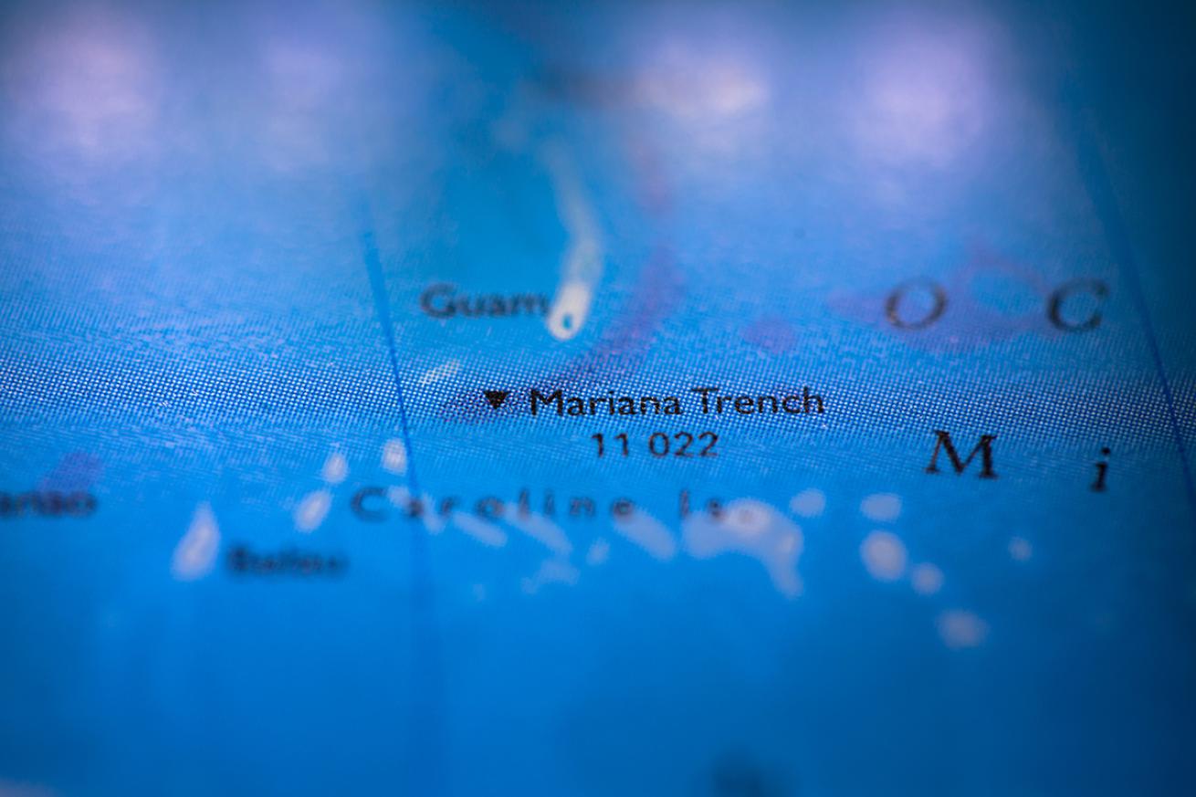 Map close up of Mariana Trench