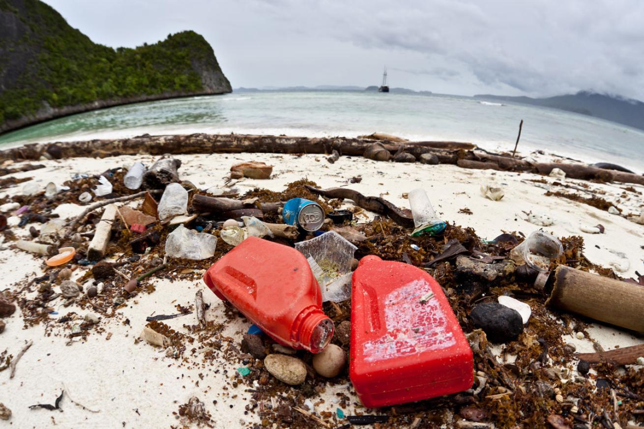 Ocean Plastics Ashore on Beach